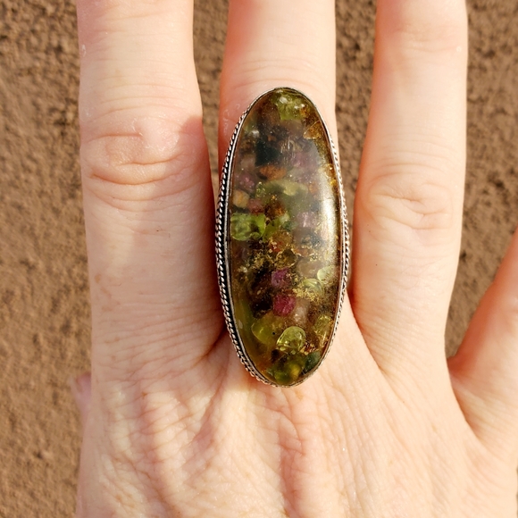 New Huge Natural Watermelon Tourmaline 925 Silver Statement Ring. - Picture 3 of 10